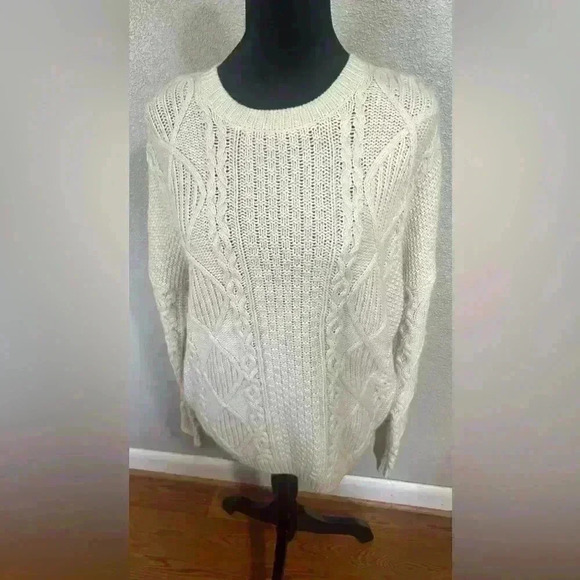 TOPSHOP Cable Knit Fisherman Sweater Chunky Ivory Size 10 acrylic/nylon/angora - Picture 1 of 6
